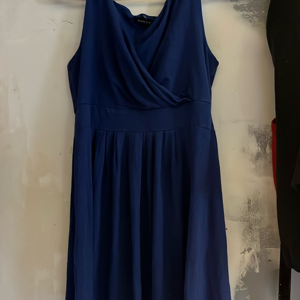 Lands' End Blue Sleeveless Cowl Neck Sundress